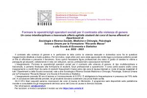 Iscrizioni al corso Formare le operatrici/gli operatori sociali per il contrasto alla violenza di genere – a.a. 2022-2023