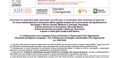 Formare le operatrici/gli operatori sociali per il contrasto alla violenza di genere: aperte le iscrizioni a.a 2025-2026 Formare le operatrici/gli operatori sociali per il contrasto alla violenza di genere: aperte le iscrizioni a.a 2025-2026